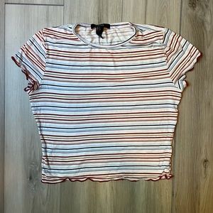 Forever 21 Striped Lettuce Edge Baby Tee